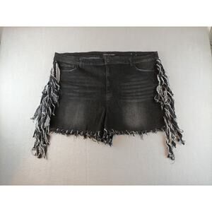 Fashion to Figure Womens Black Fringe Side Denim Shorts Size 26